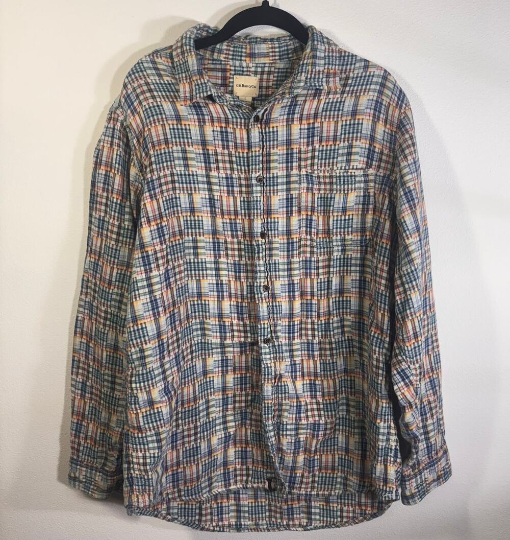 G.H. Bass & Co Plaid Button Down Shirt Large Cotton Casual Classic